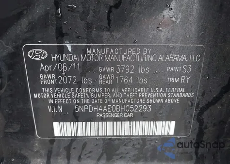 2011 Hyundai Elantra Limited z USA, uszkodzony, nr VIN 5NPDH4AE0BH052293